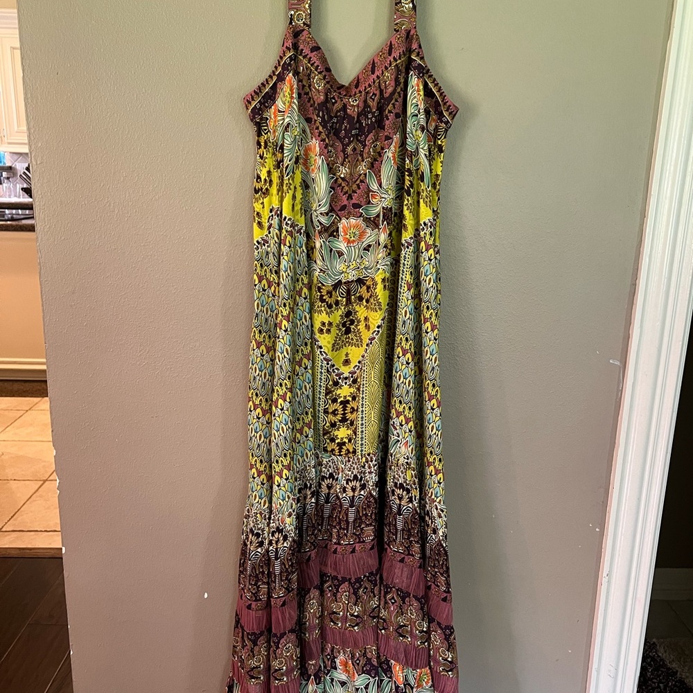 Anthropologie Vibrant Yellow and Brown Maxi Dress